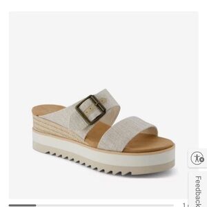 Toms Cream Wedge Sandals with Metallic Buckle